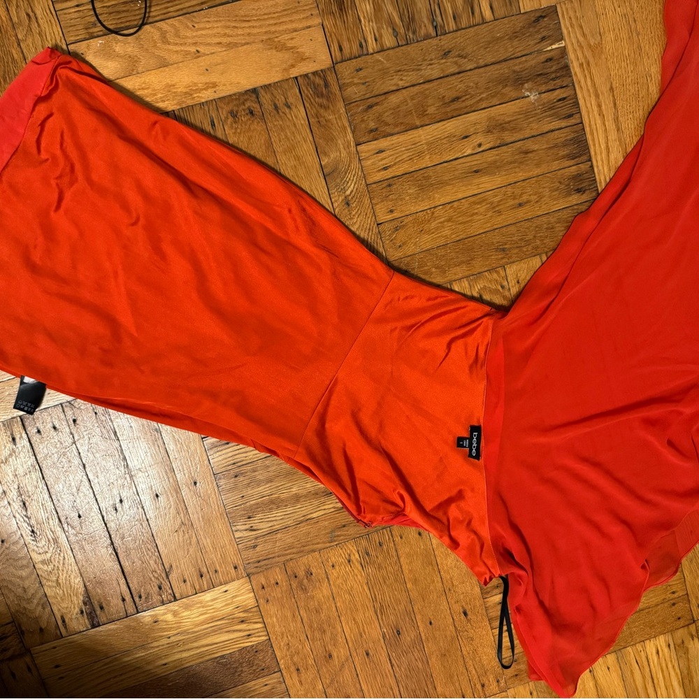 Bebe Red/ Orange One Shoulder Cocktail Dress - Picture 6 of 12